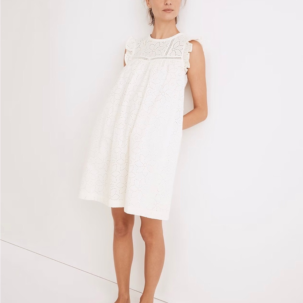 Madewell NWT - Eyelet Ruffle-Sleeve Mini Dress